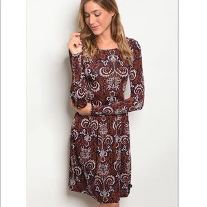 ‘Autumn Crisp’ Copper & Navy Long Sleeve Dress